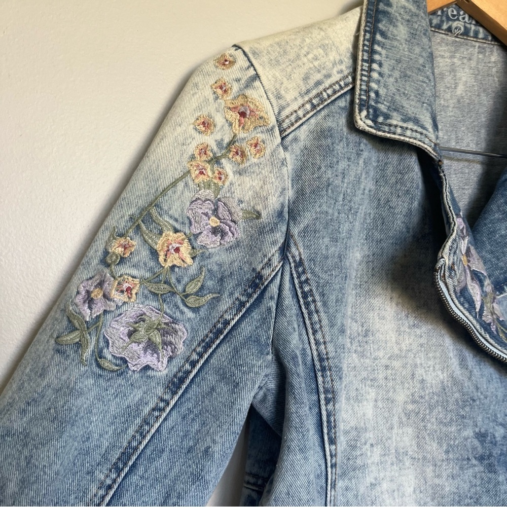 Floral Embroidered Light Blue Jean Jacket - Picture 8 of 16
